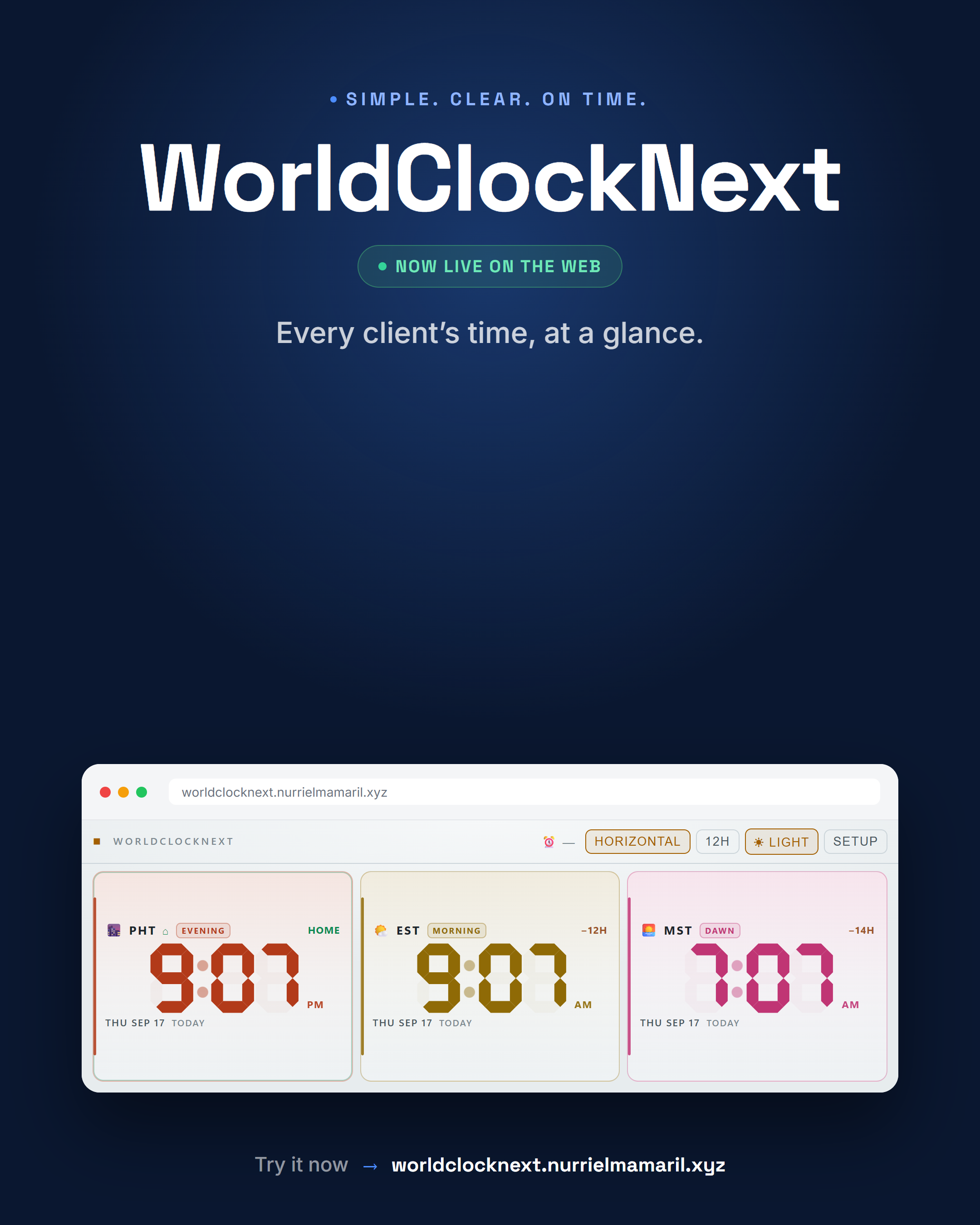 WorldClockNext — every client's time, at a glance