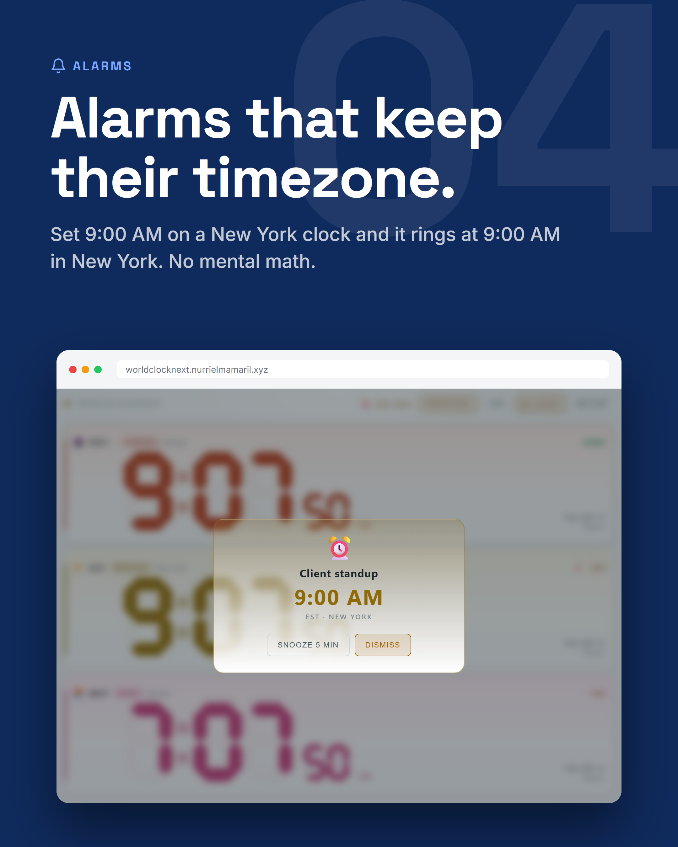 An alarm ringing at 9:00 AM New York time