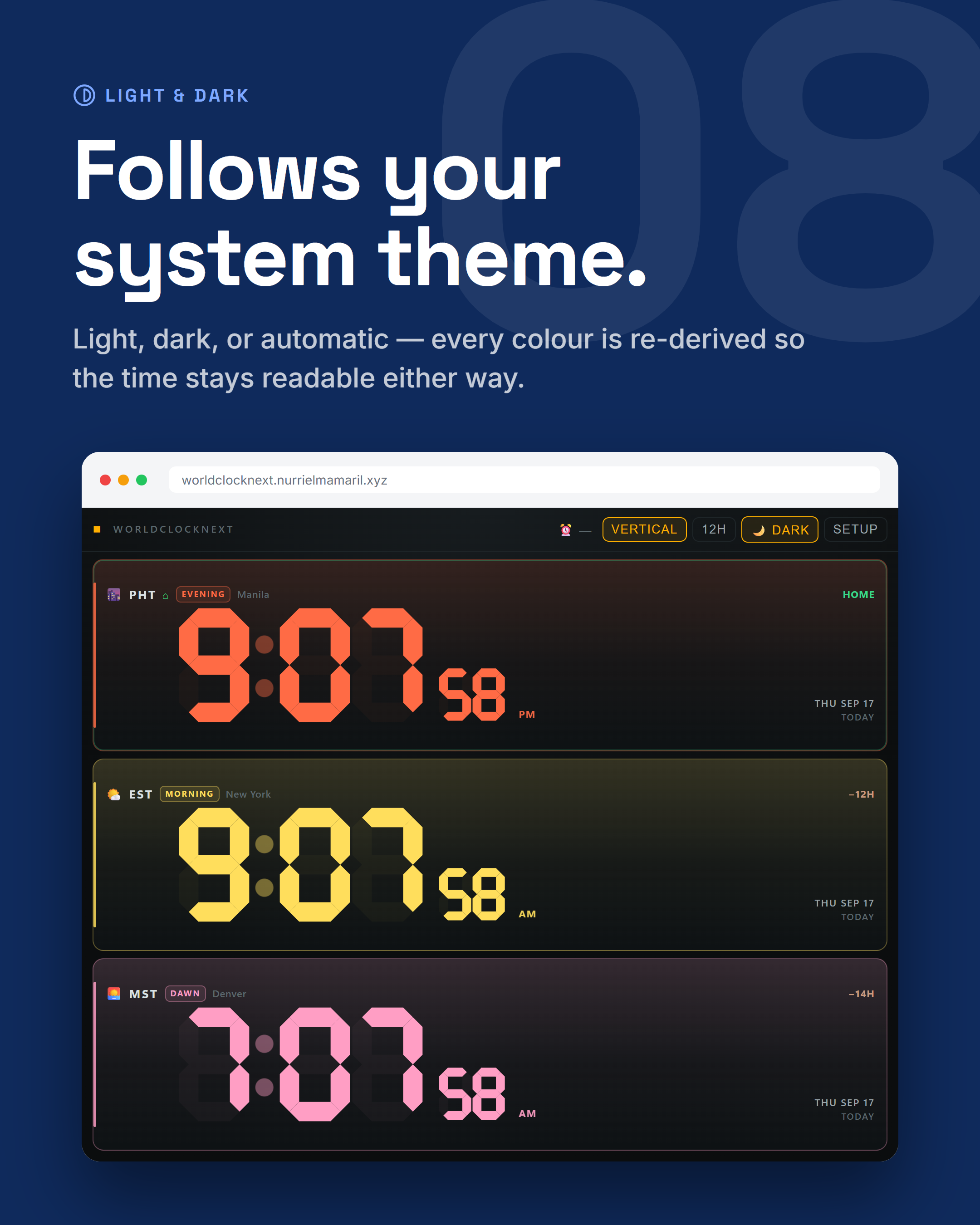 WorldClockNext in dark mode