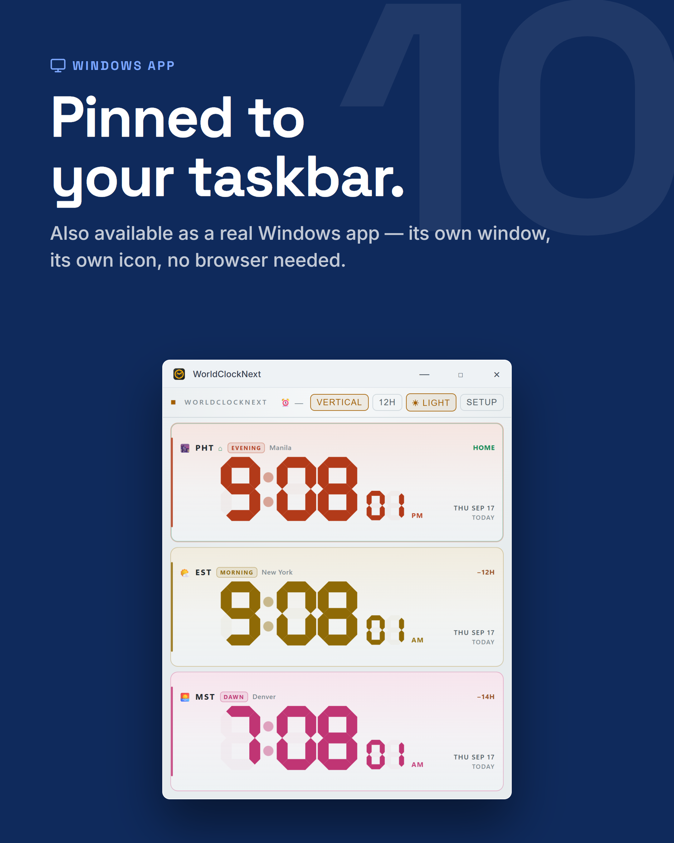 WorldClockNext running as a Windows app